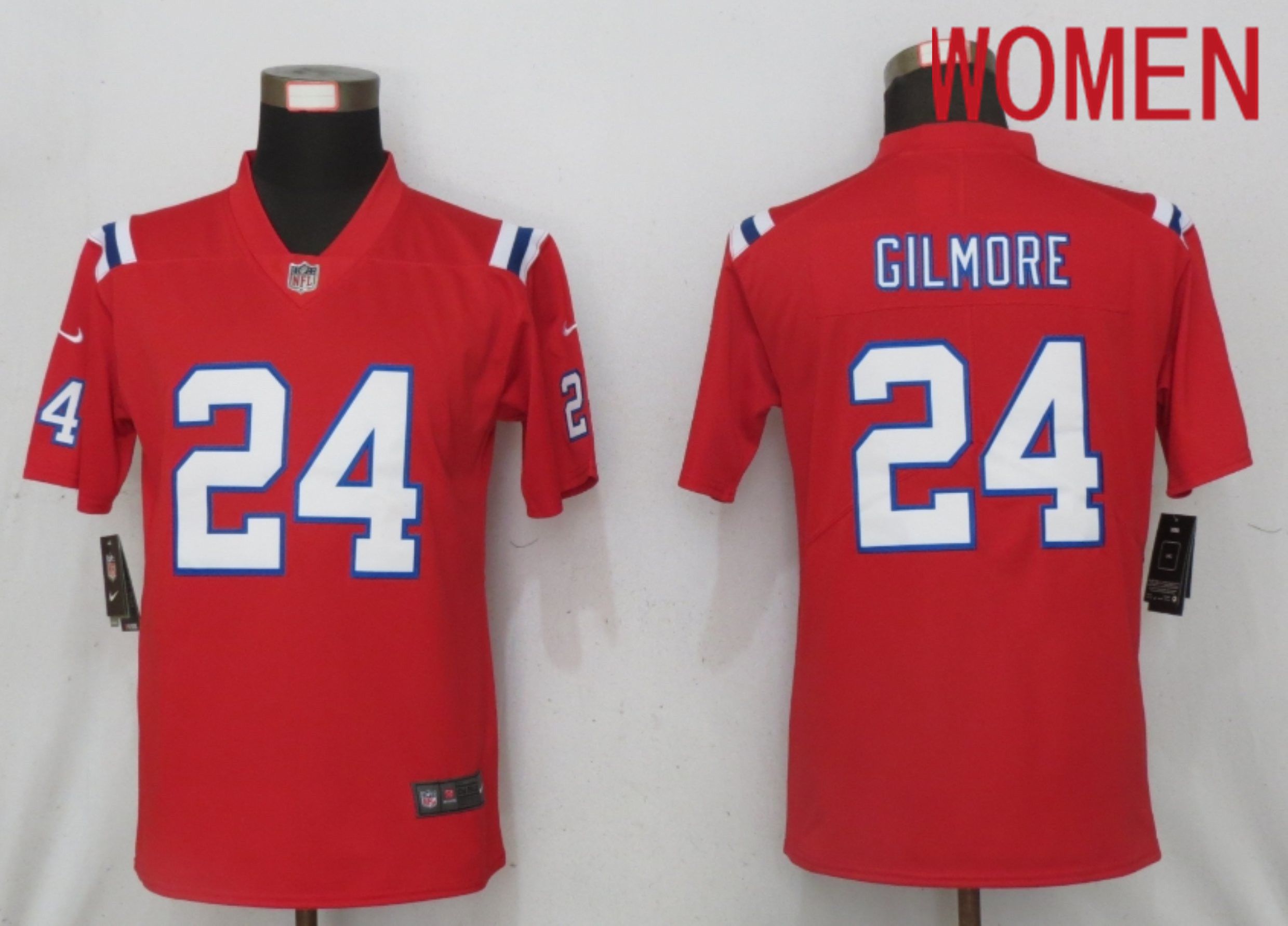 Women New England Patriots 24 Gilmore Red Elite Playe Nike NFL Jerseys
